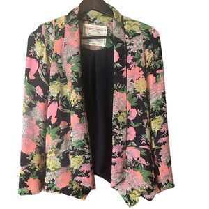 Anthropologie Cartonnier Button Front Cascade Blazer Jacket Pink Floral Sz XS
